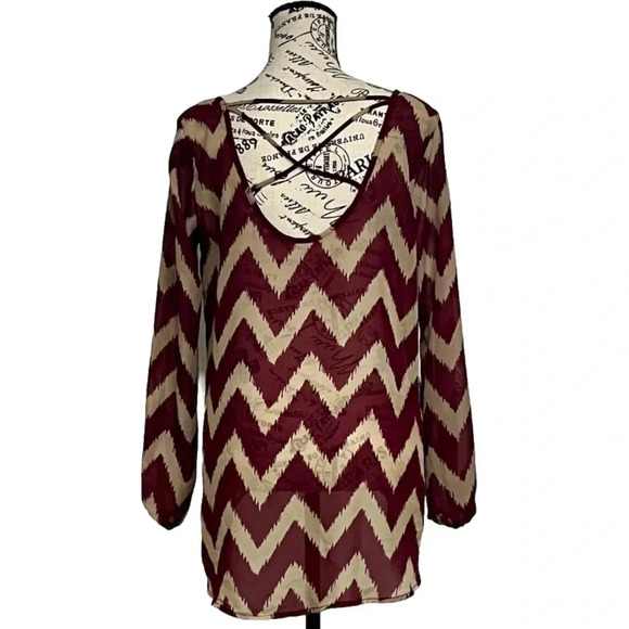 Charming Charlie Chevron Cross Over Back Tunic Blouse Boho Peasent Sheer S Beach - Picture 4 of 9